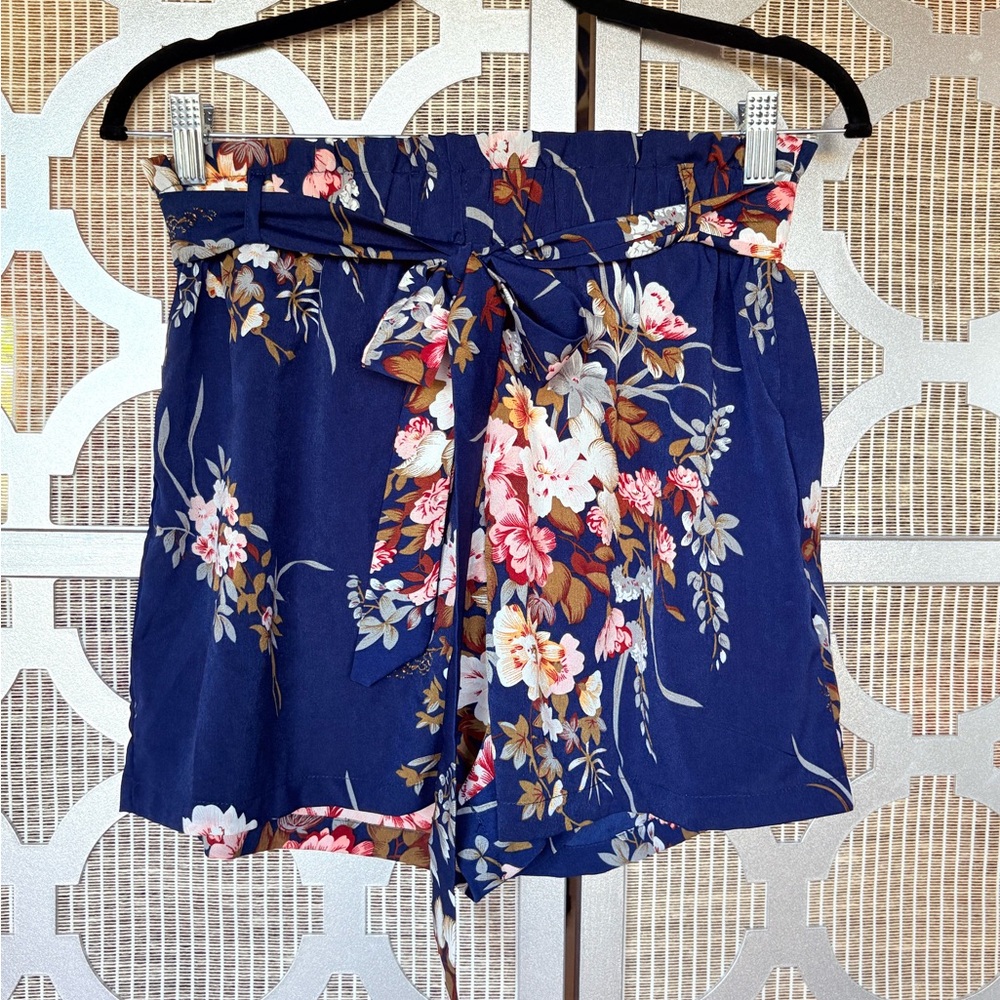 SHEIN Blue and Pink High Waist Floral Shorts